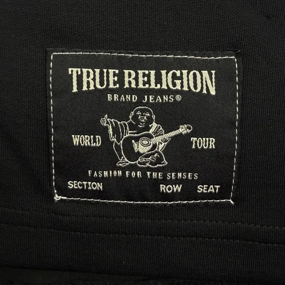 True Religion Baseball Style Jersey Men's 2XL Black Blue Button Up Interlock